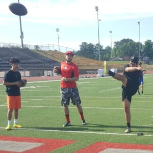 group practicing football